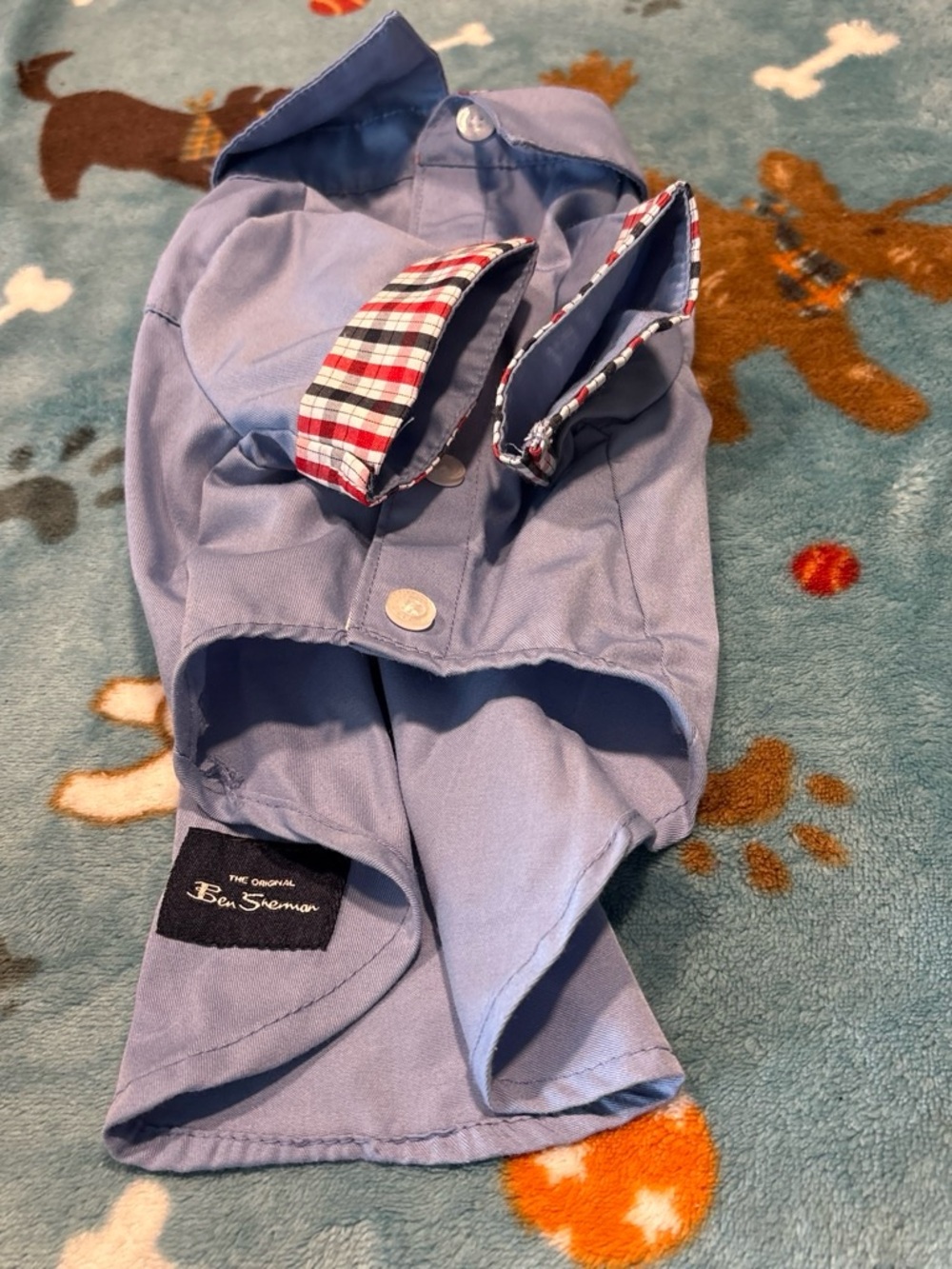 Ben Sherman Light Blue Pet Button-Down Shirt with Plaid Trim small